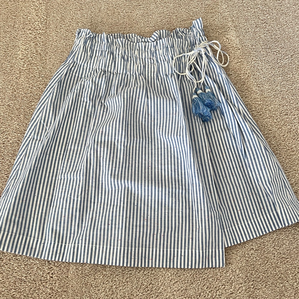 Club Monaco Striped Blue & White Faux Wrap Cotton Skirt - Picture 4 of 13